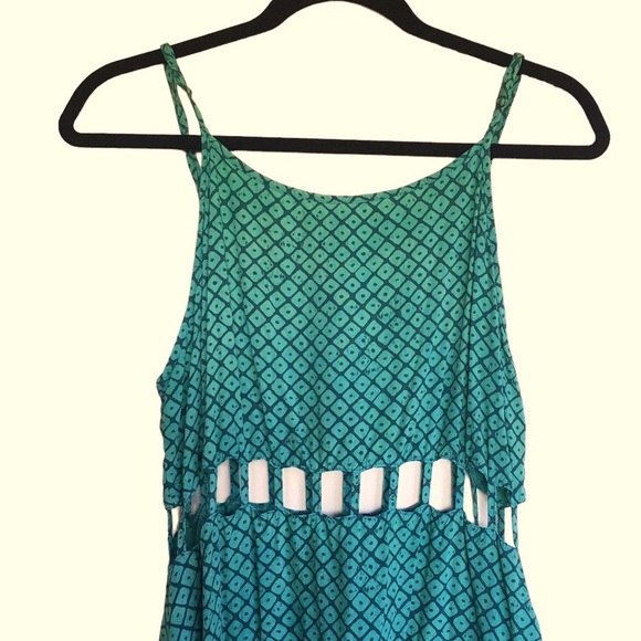 Manaola Hawaii Teal Cut Out Summer Dress Watermark Piko Print Size Small - Picture 4 of 16